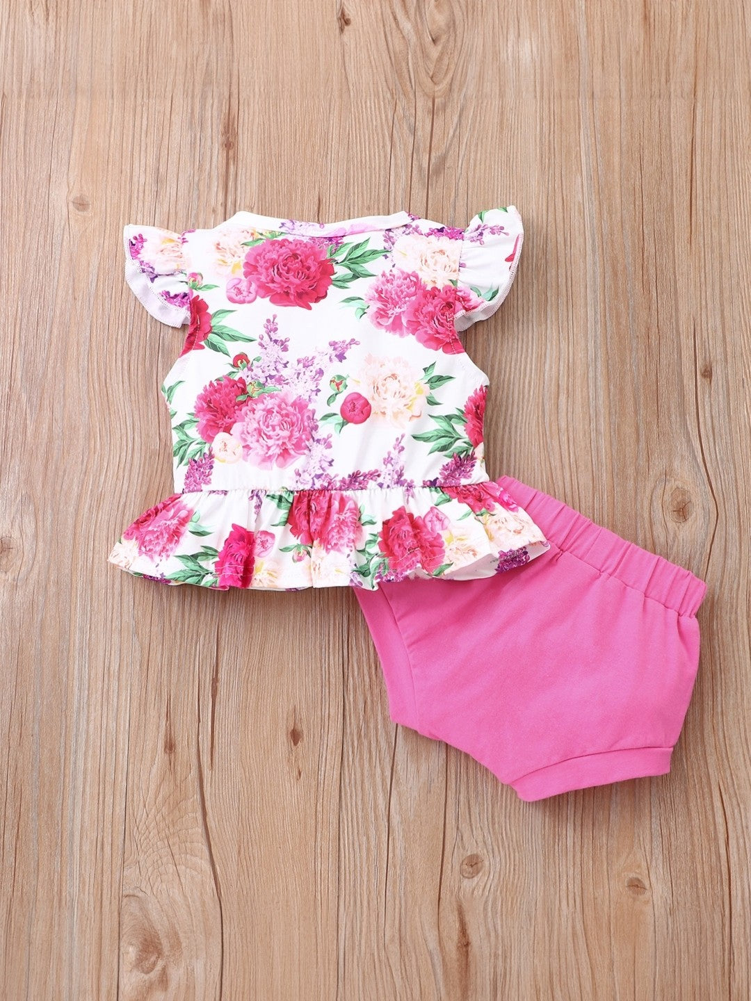 Pink Round Neck Printed Short Sleeves Top & Shorts Set