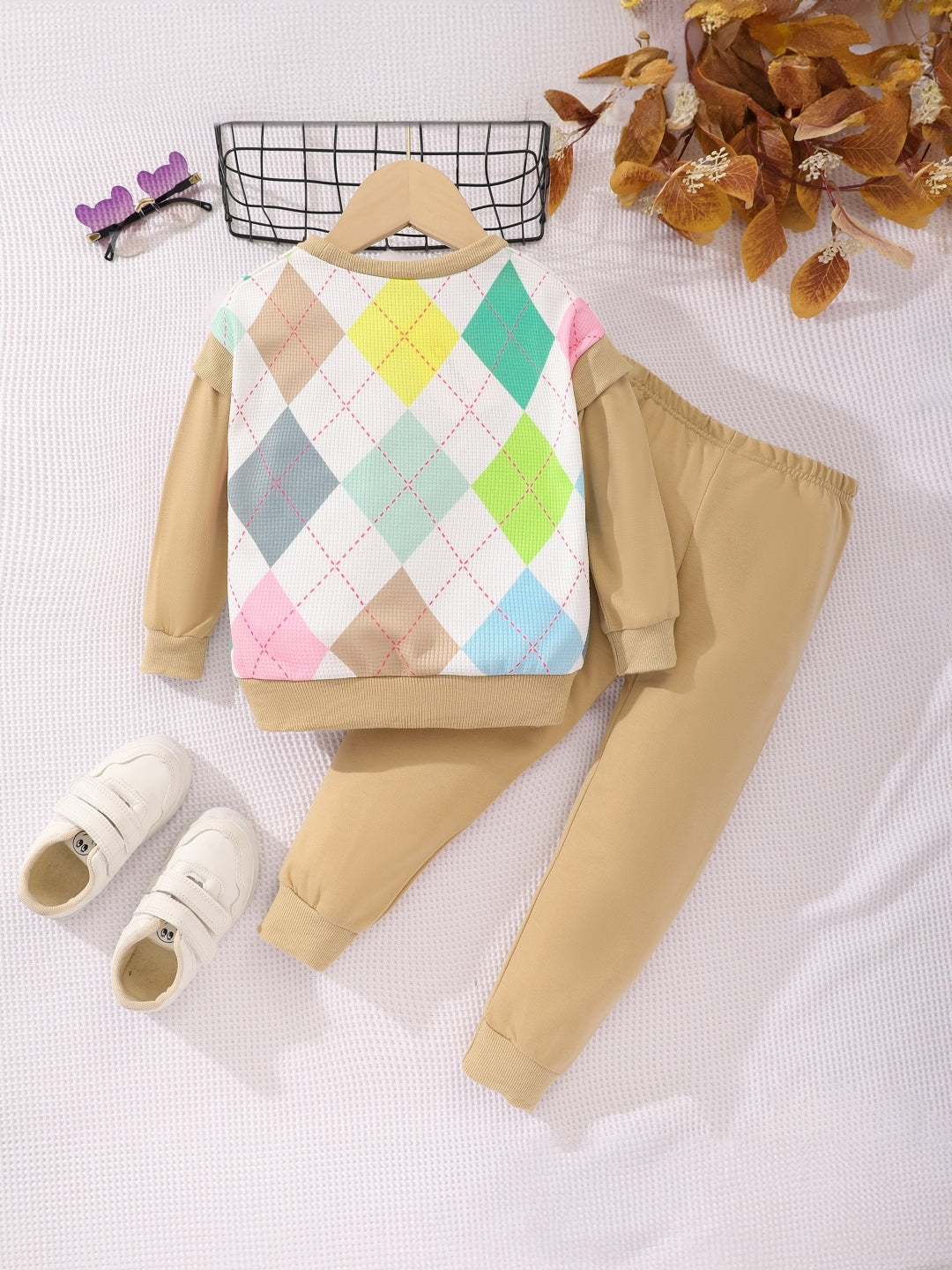 Brown Round Neck Printed Long Sleeves Polyester Sweatshirt & Trouser Set