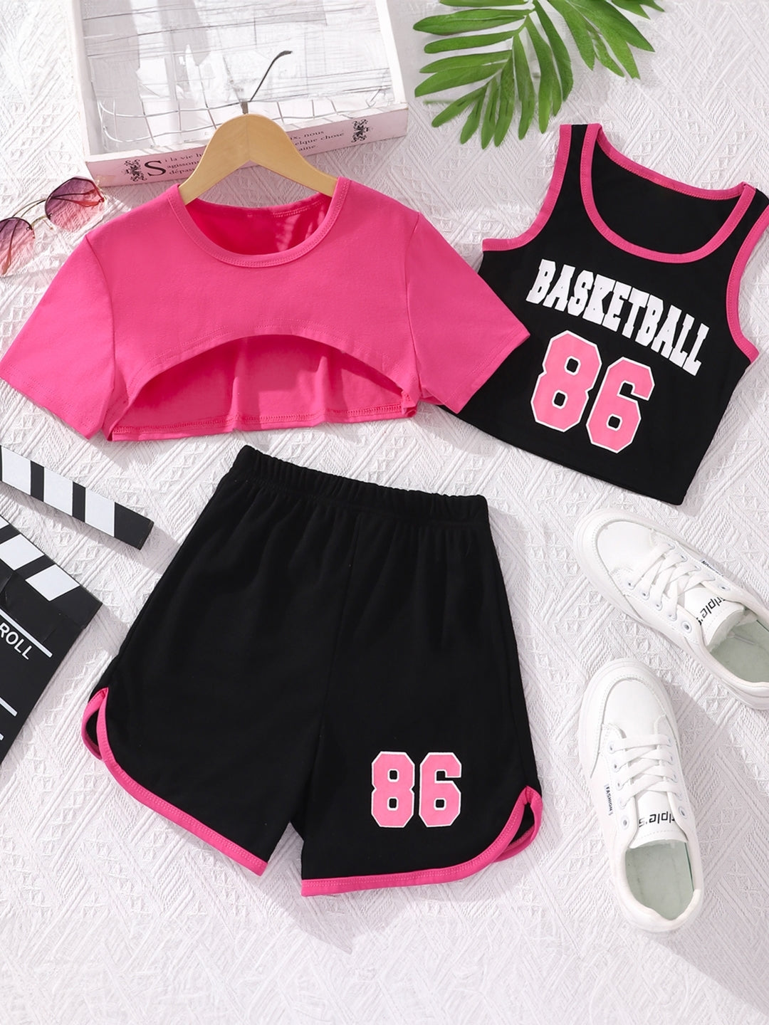 Pink Round Neck Printed Short Sleeves Polyester Top & Shorts Set