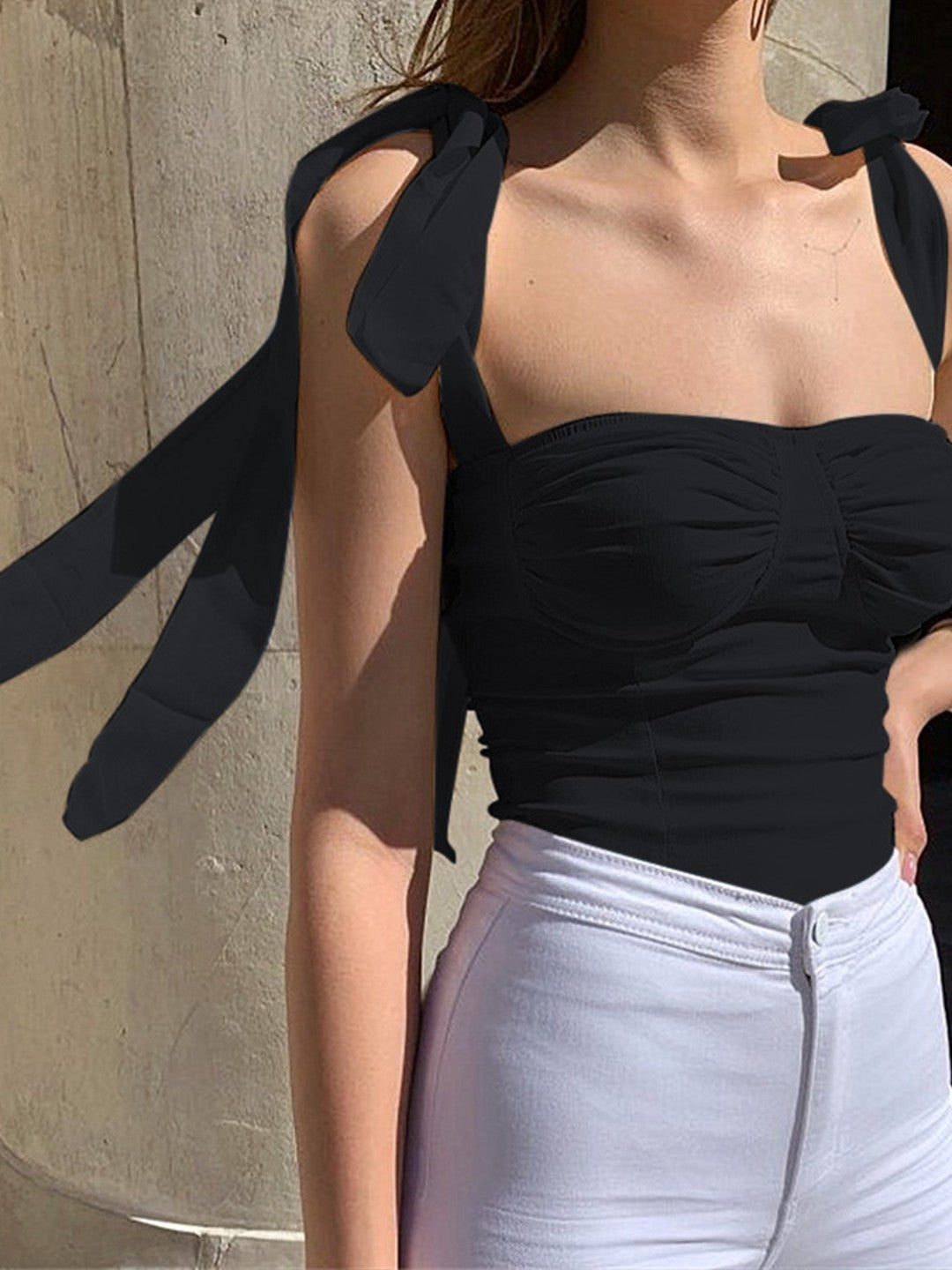 Black Polyester Halter Top