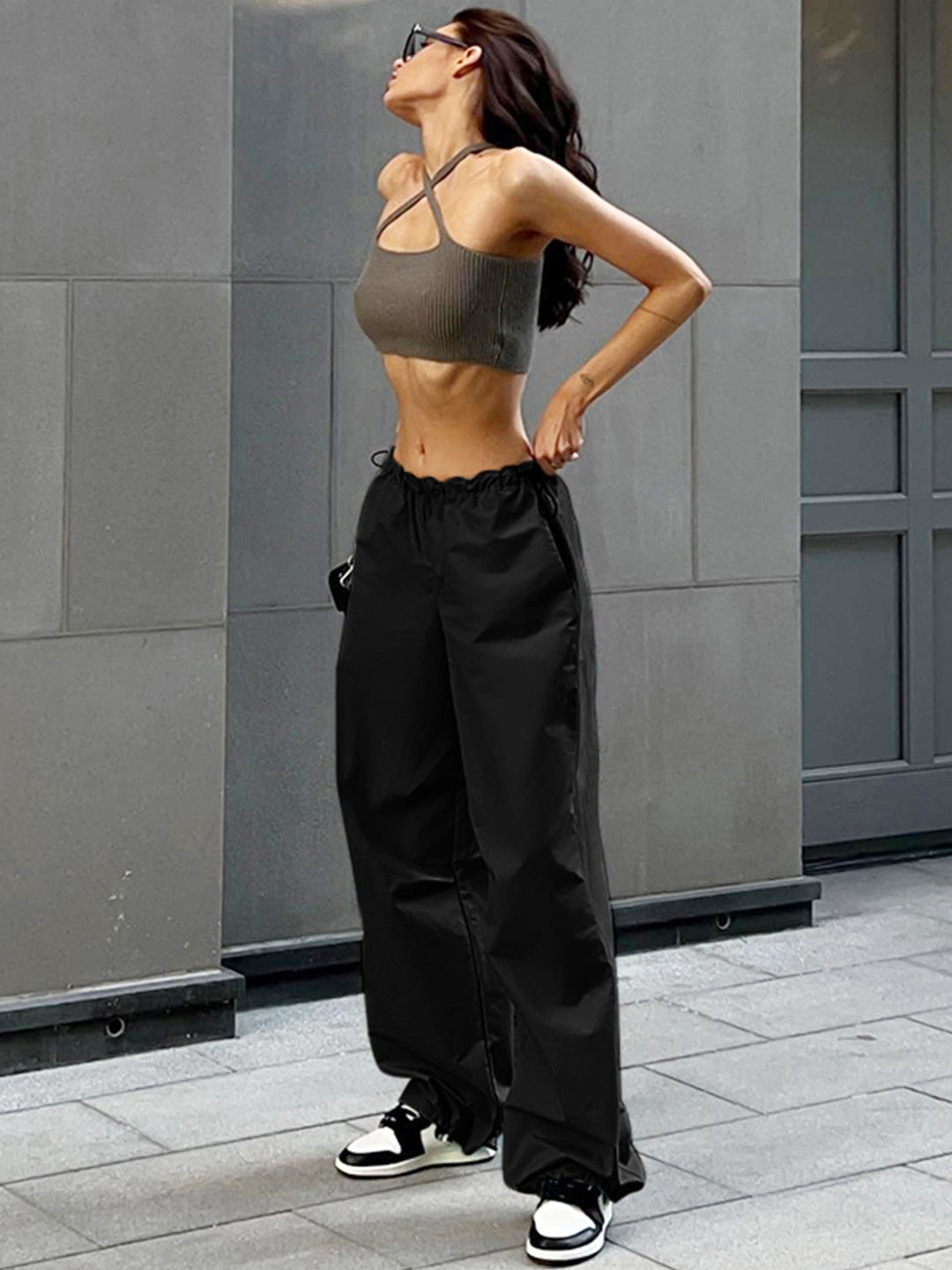 Black Loose Fit Polyester Trousers