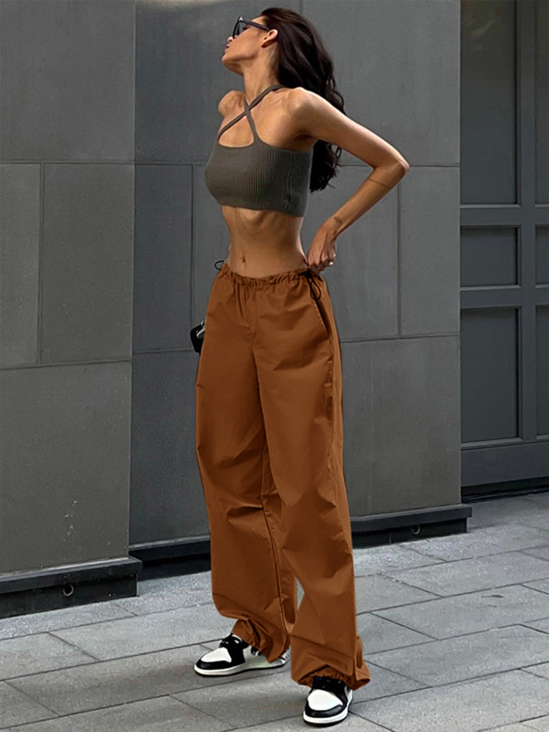 Brown Loose Fit Polyester Trousers