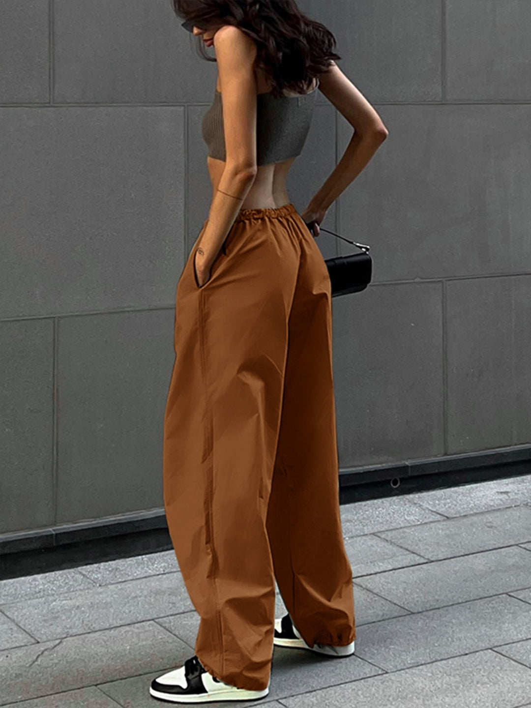 Brown Loose Fit Polyester Trousers