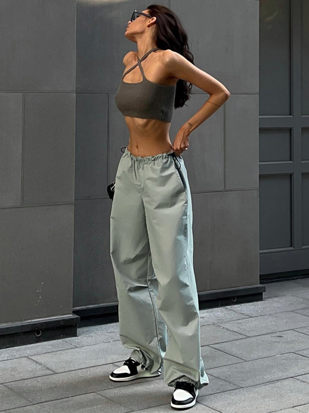 Grey Loose Fit Polyester Trousers