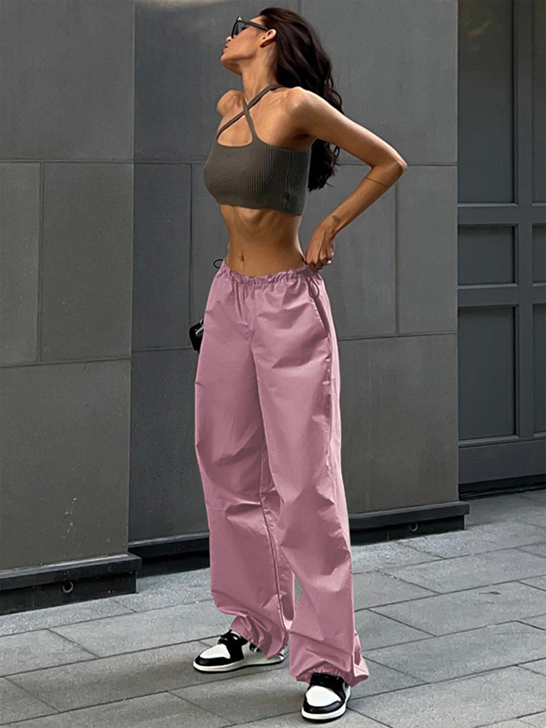 Pink Loose Fit Polyester Trousers