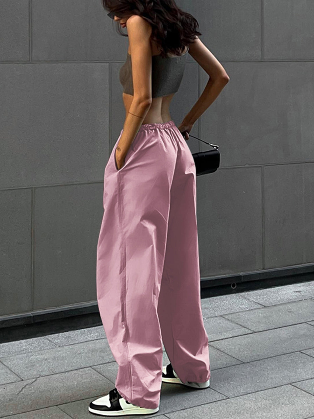 Pink Loose Fit Polyester Trousers