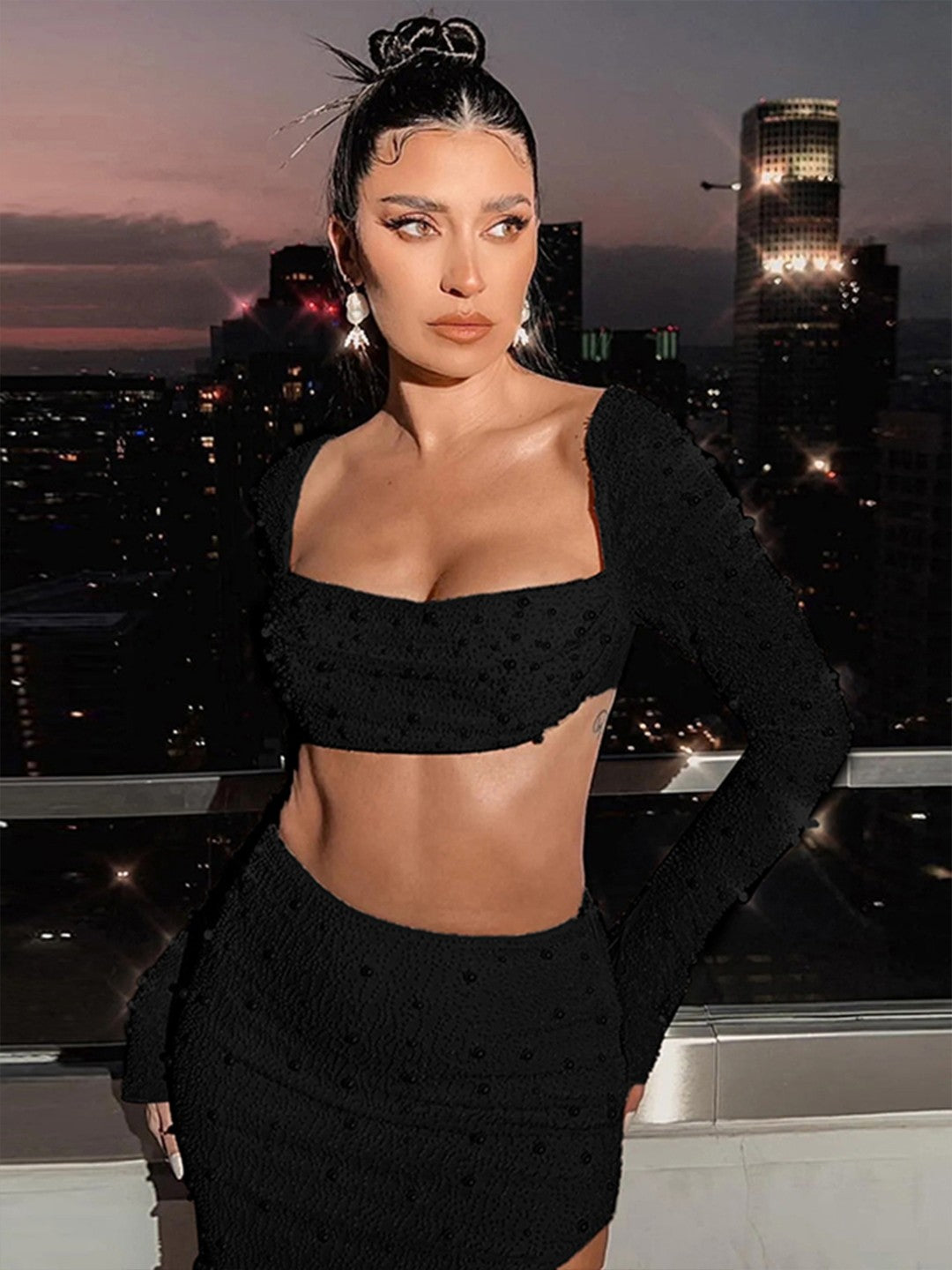 Black Bell Sleeve Crop Top