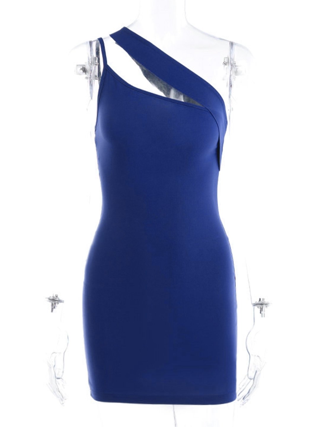 Blue One-Shoulder Viscose Dress