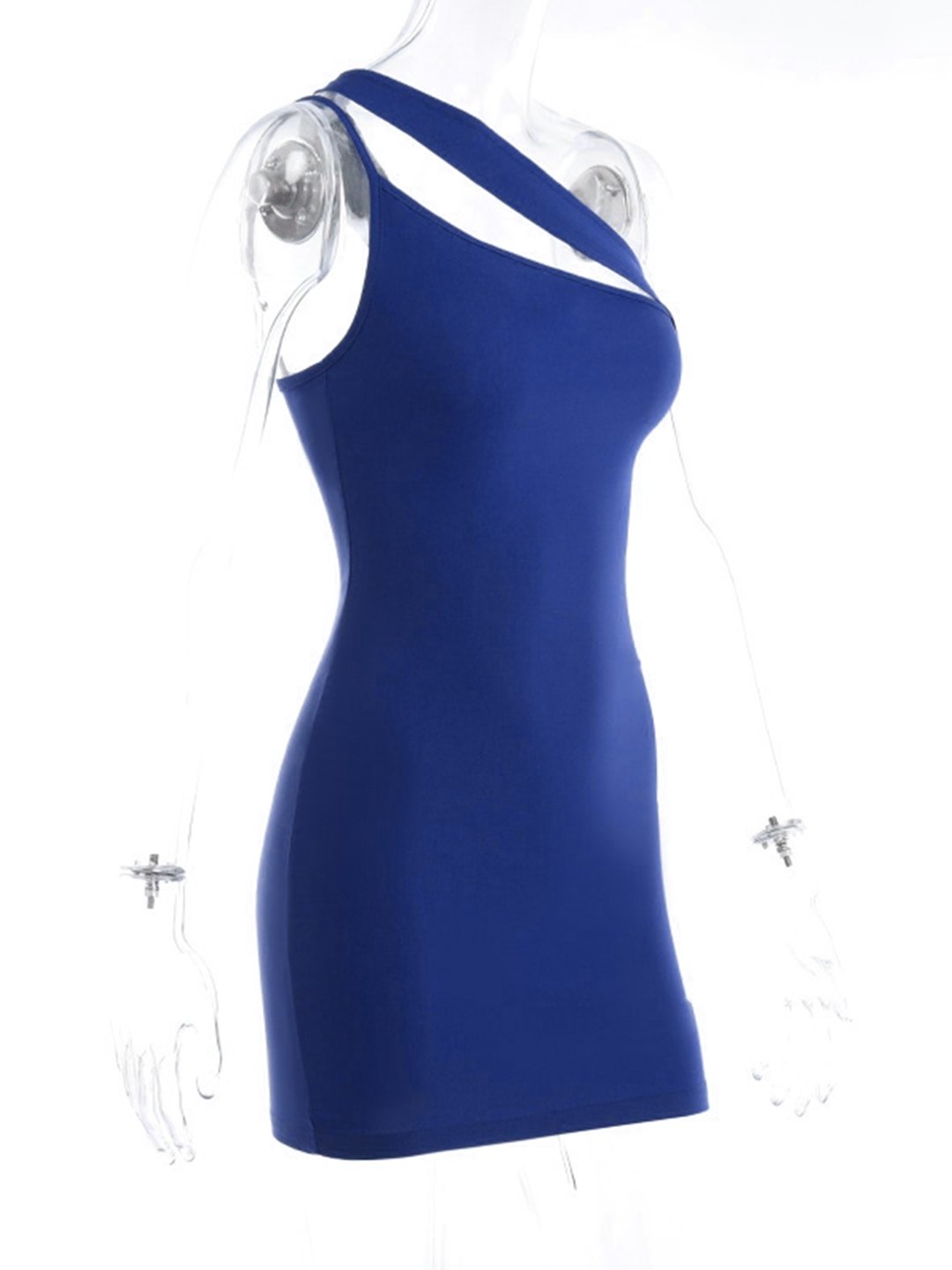 Blue One-Shoulder Viscose Dress