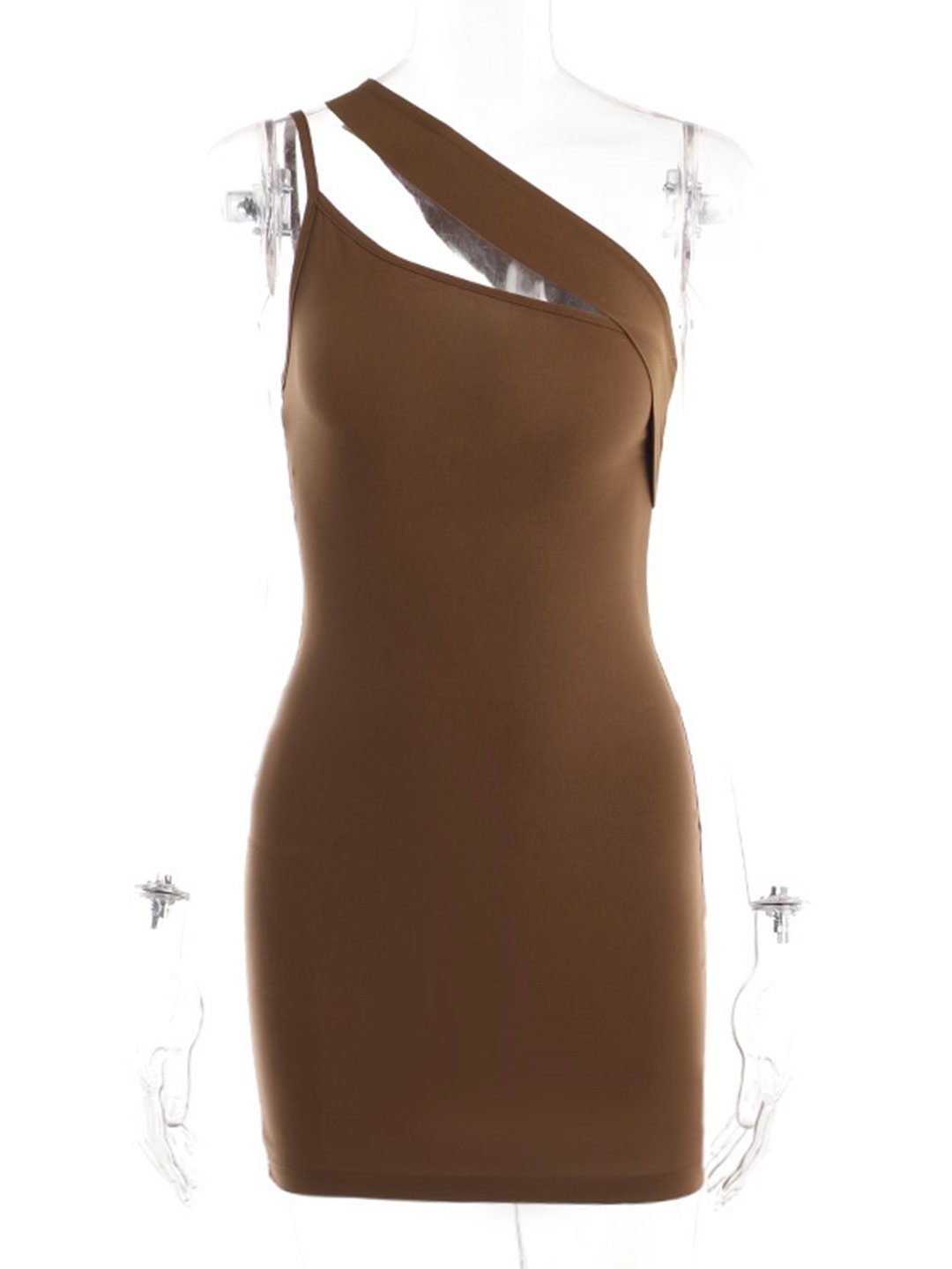 Brown One-Shoulder Viscose Dress