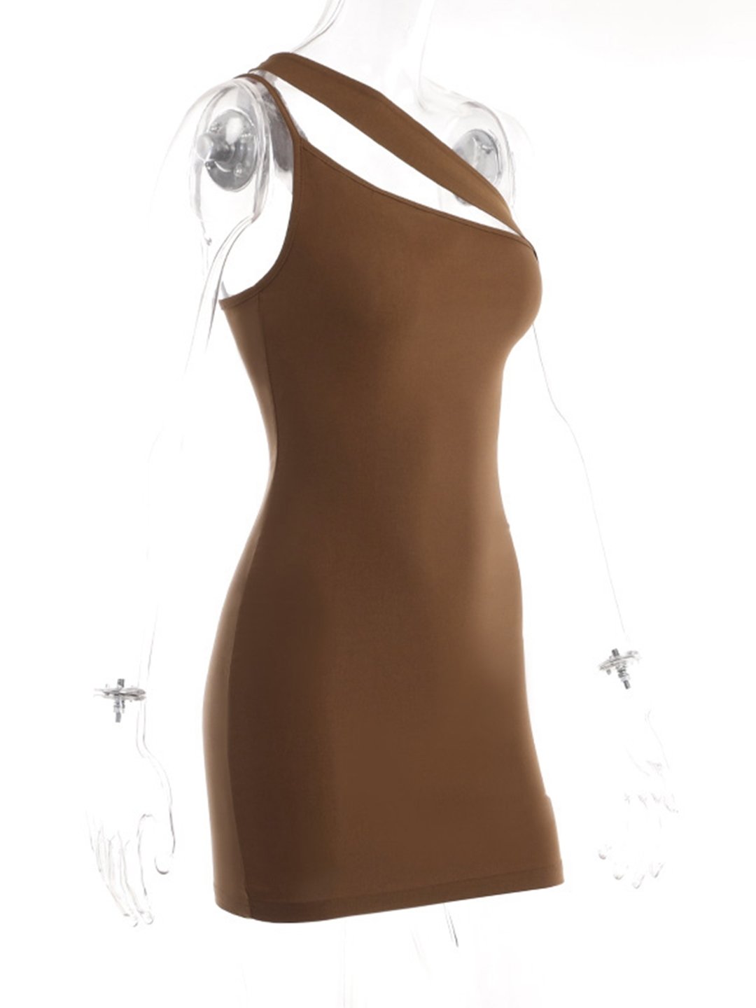 Brown One-Shoulder Viscose Dress