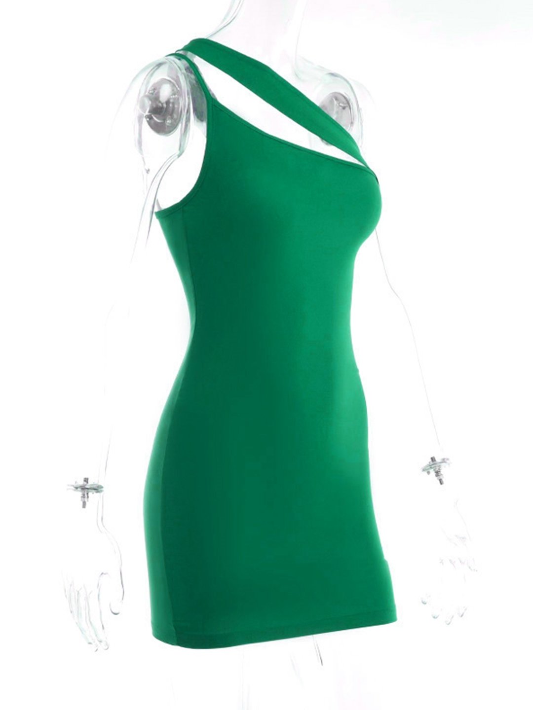 Green One-Shoulder Viscose Dress