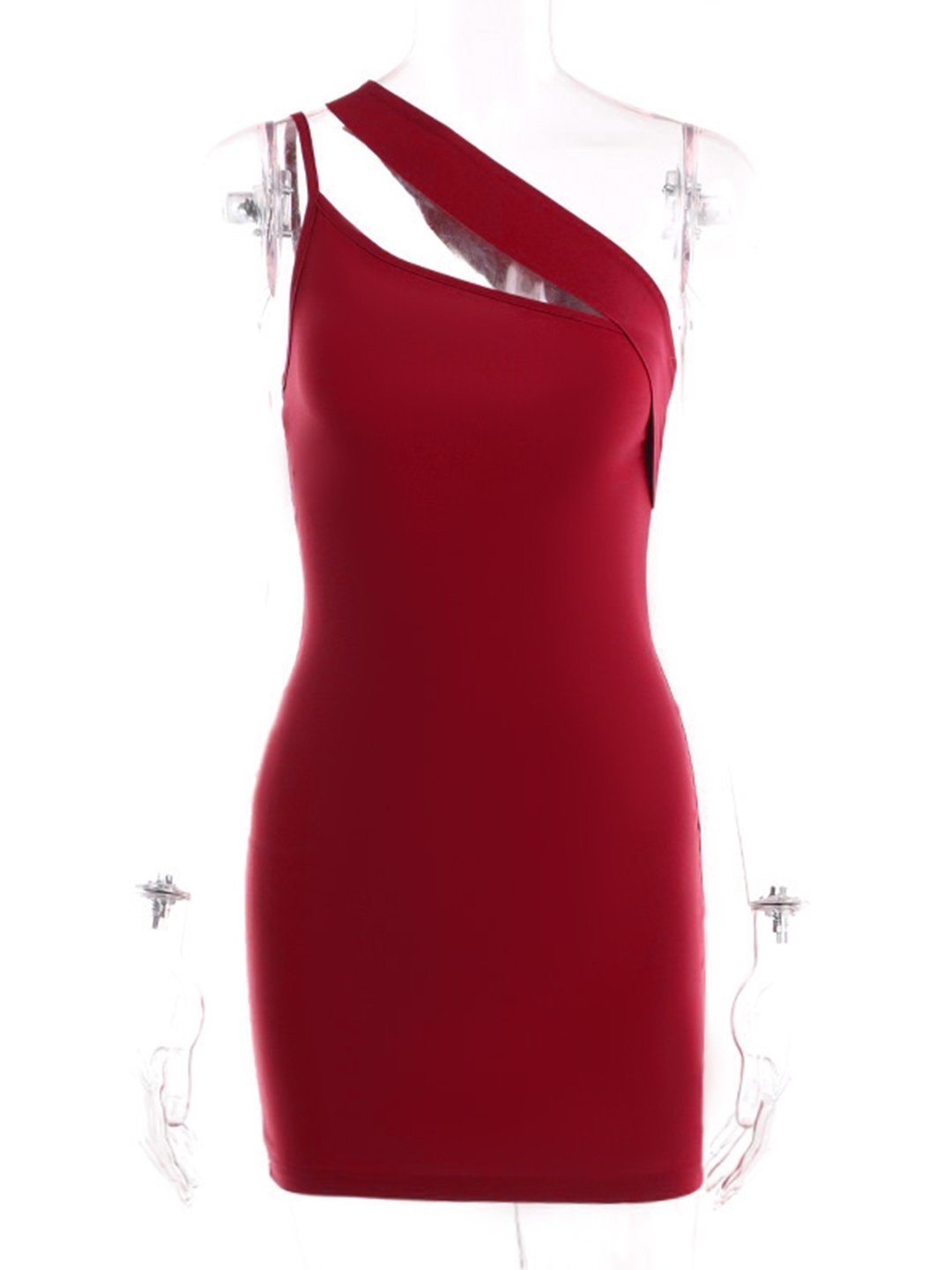 Red One-Shoulder Viscose Dress