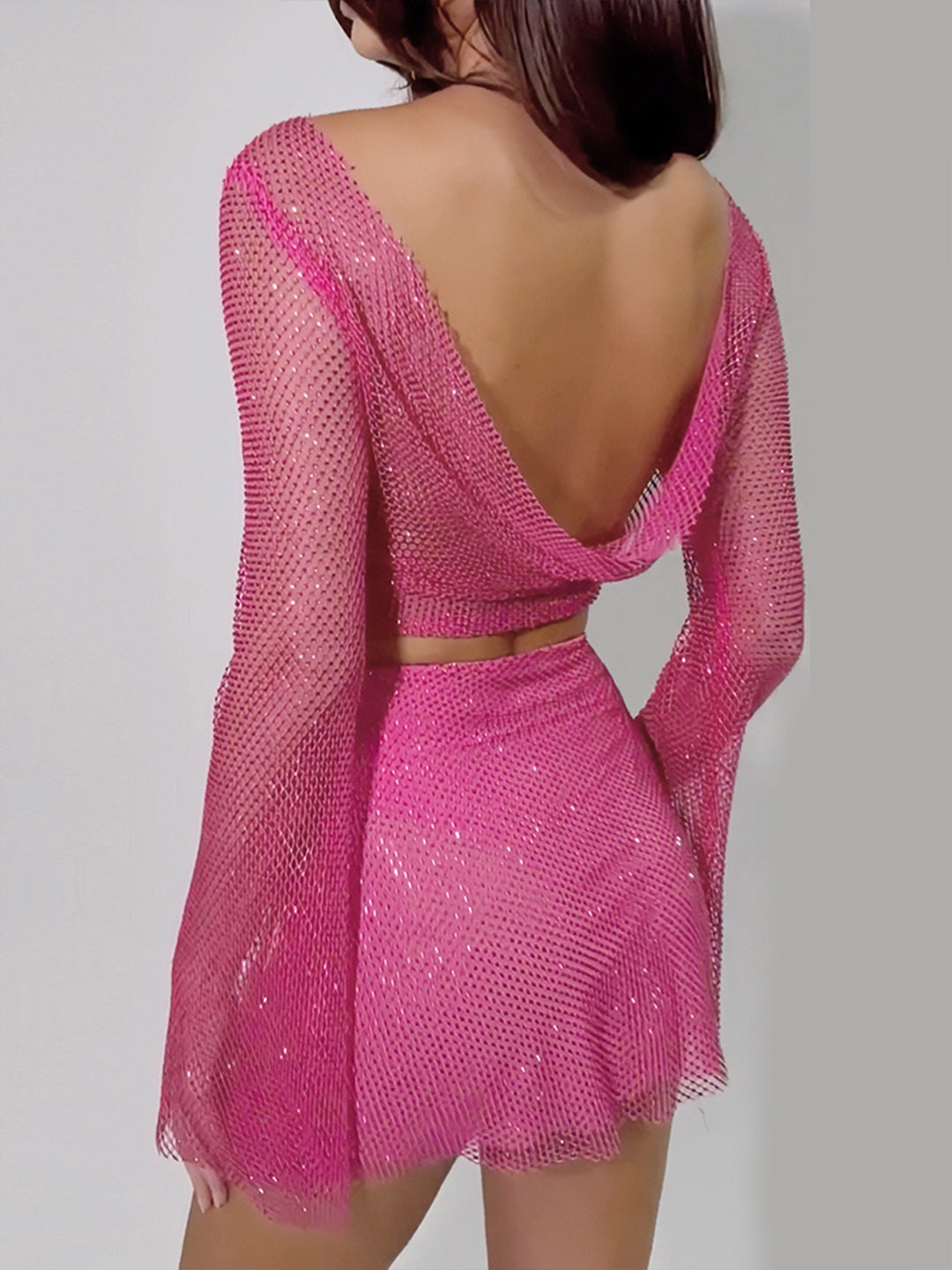 Pink Mesh Top & Skirt Set