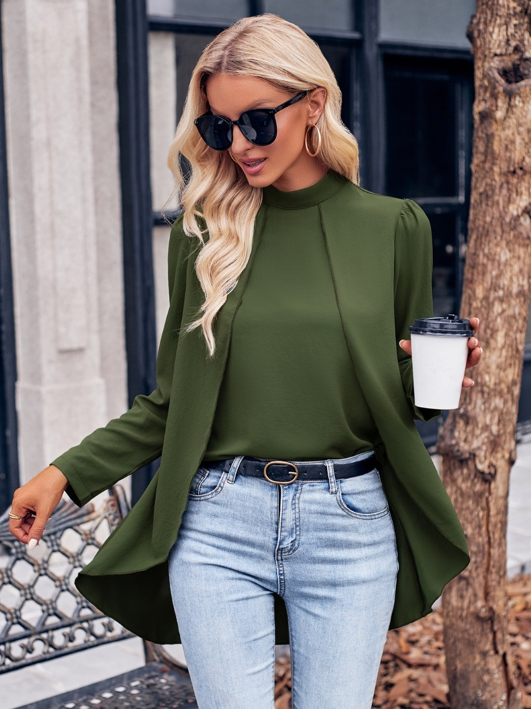 Women Green Round Neck Polyester Top