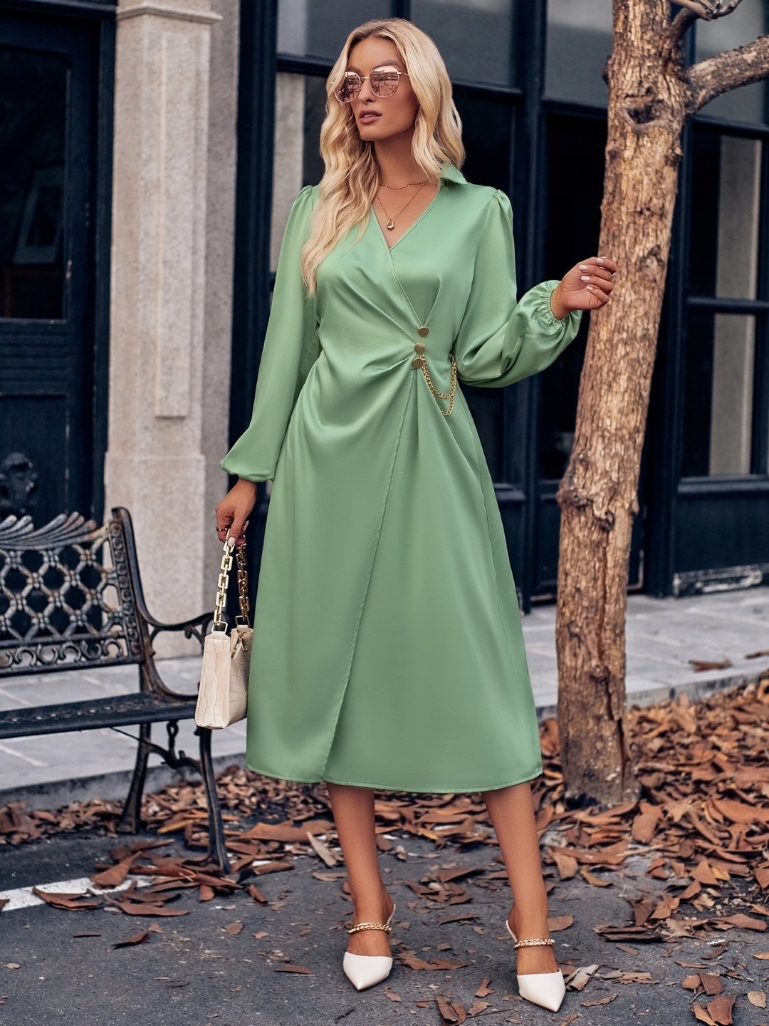 Women Green Polyester A-Line Dress