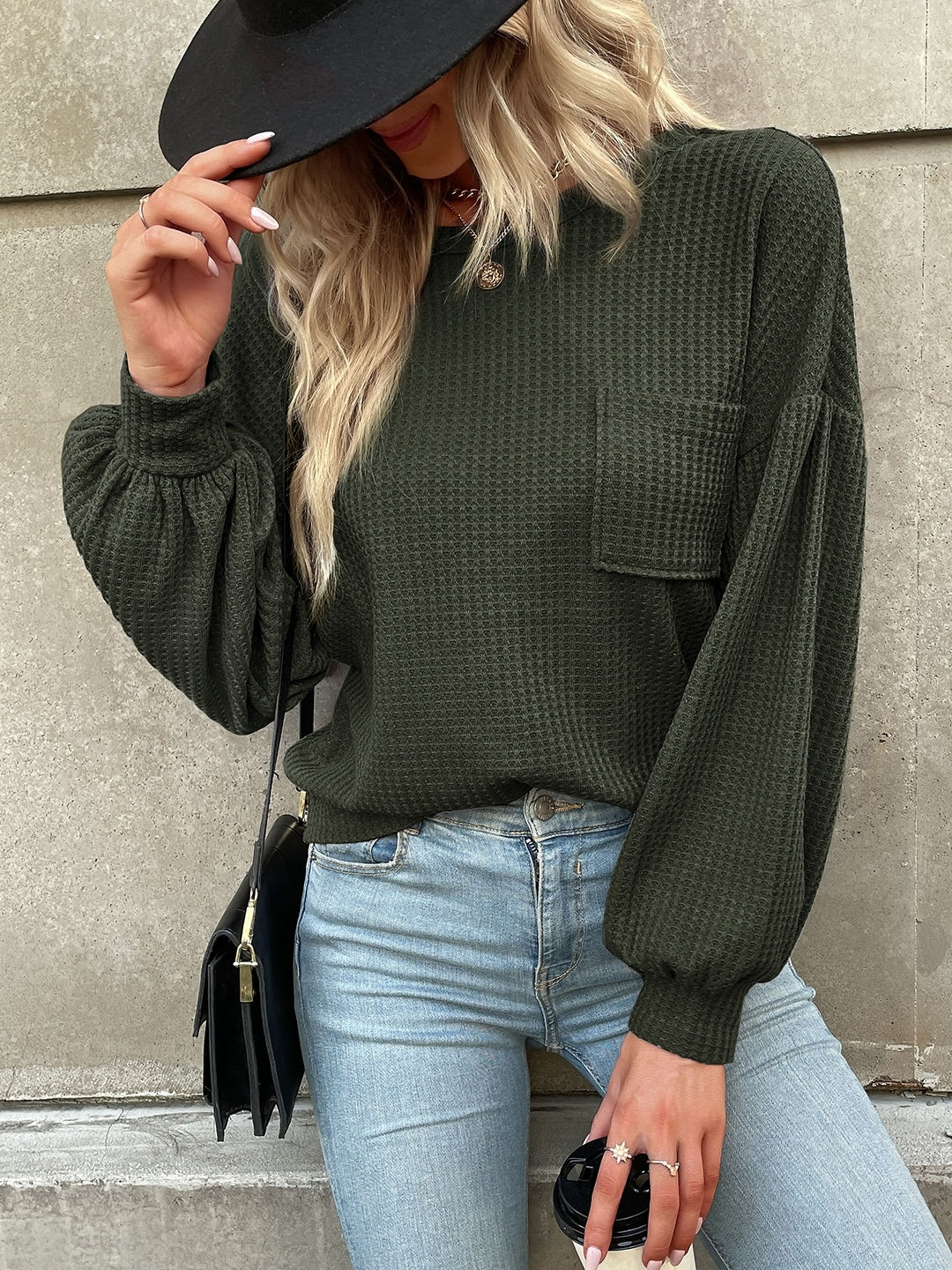 Green Polyester Round Neck Sweater