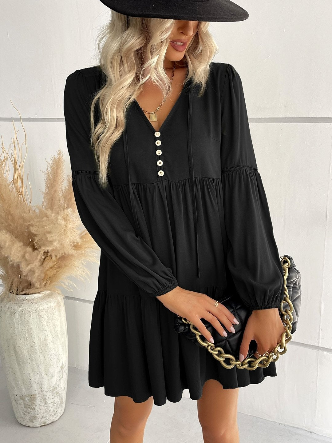 Black A-Line Viscose Dress