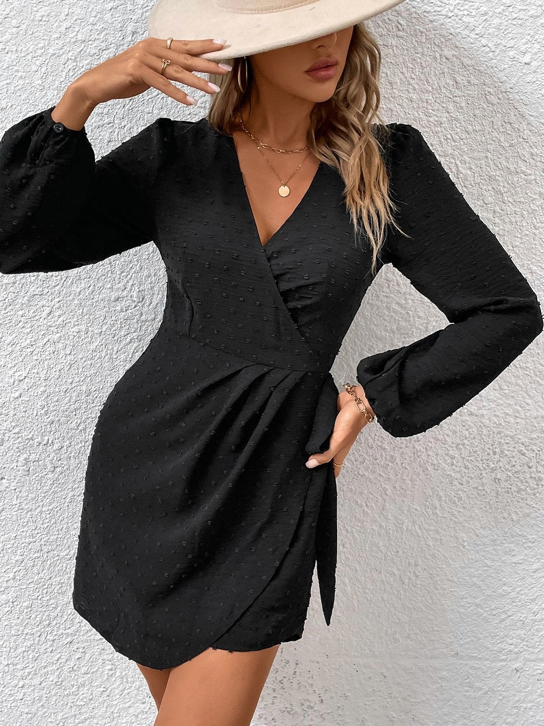 Black Fit & Flare Polyester Dress