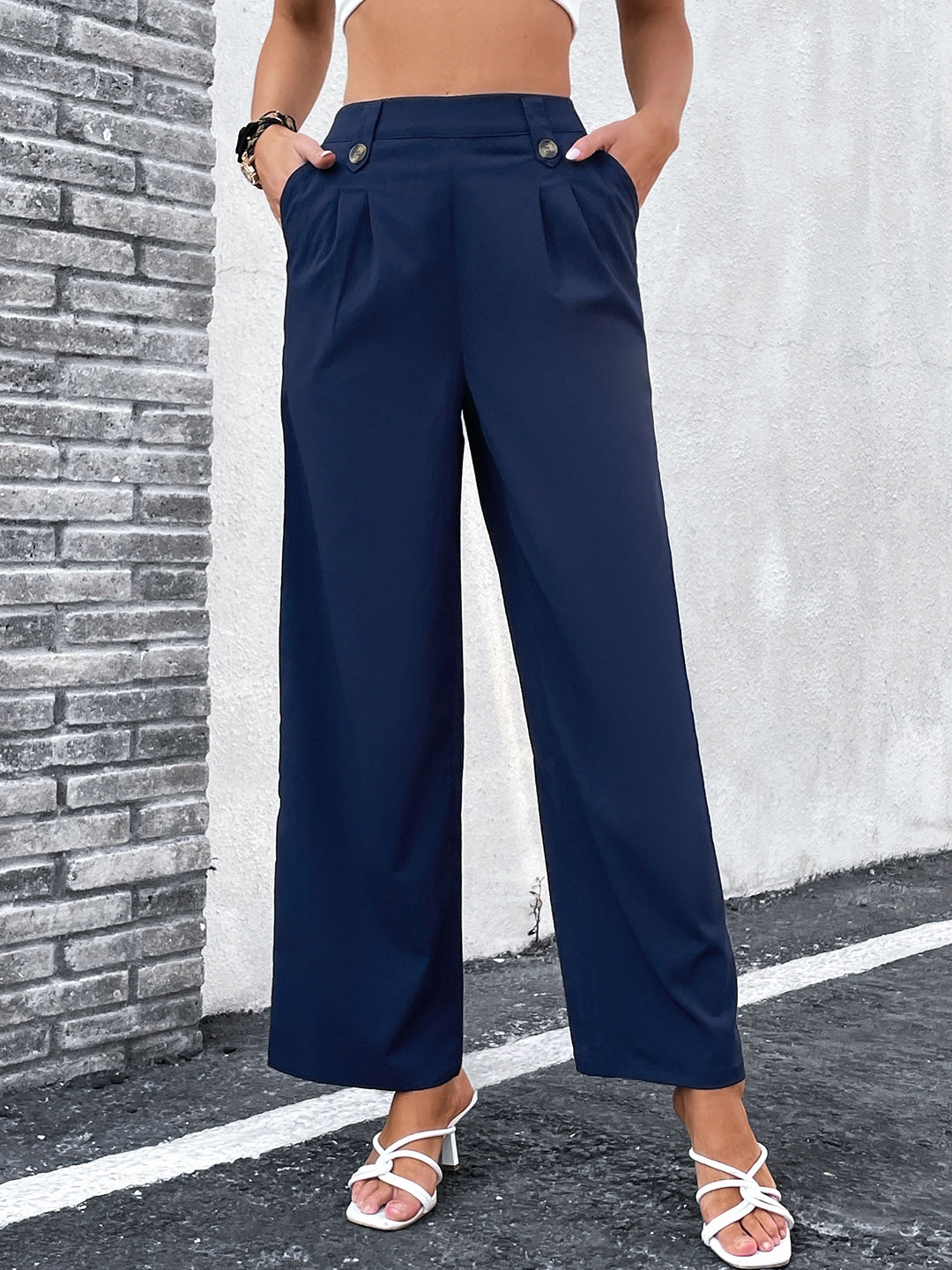 Navy Blue Polyester Trouser