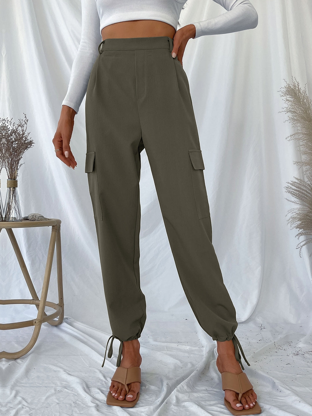 Green Polyester Trouser