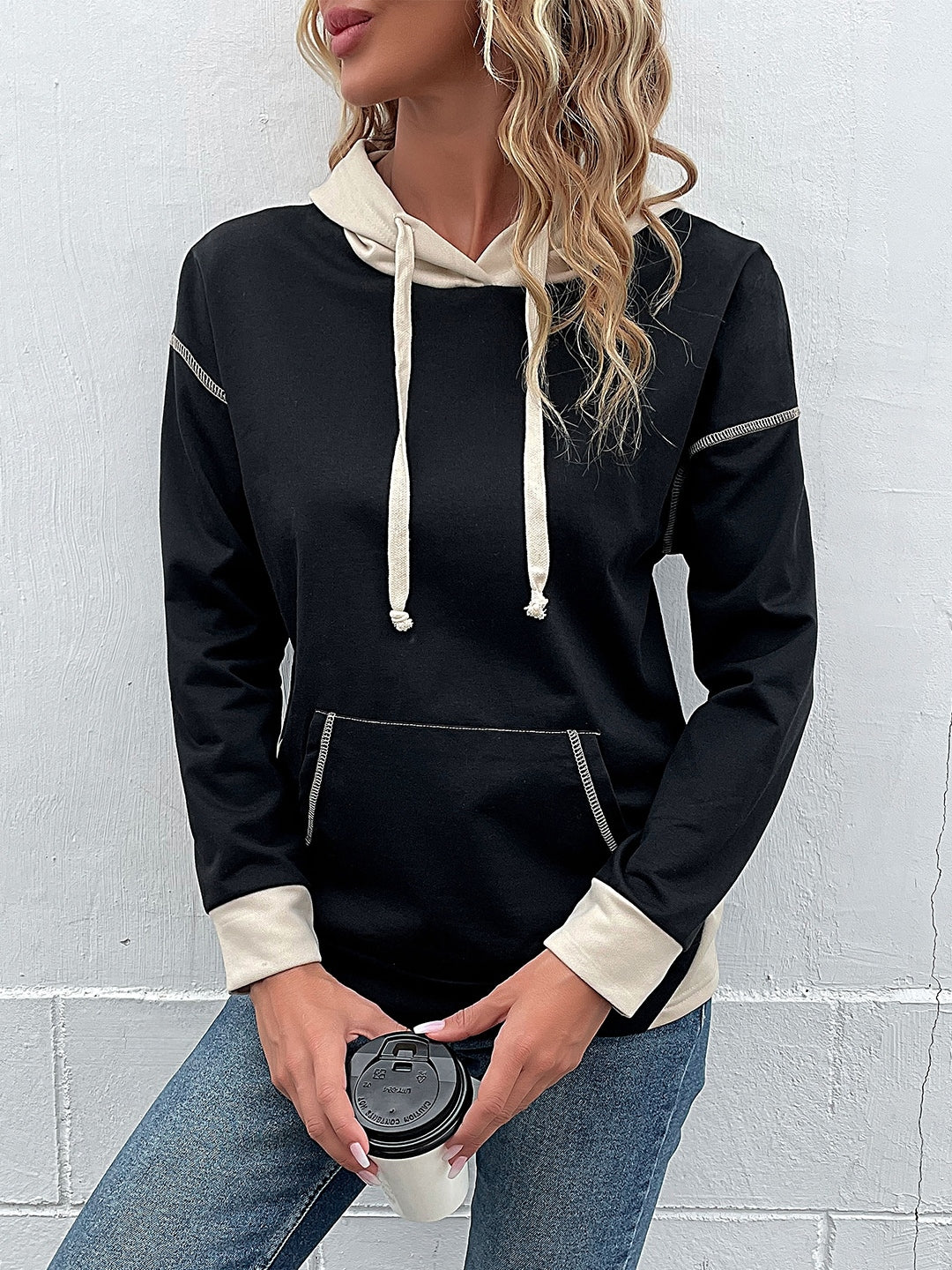 Black Polyester Hoodie Jacket