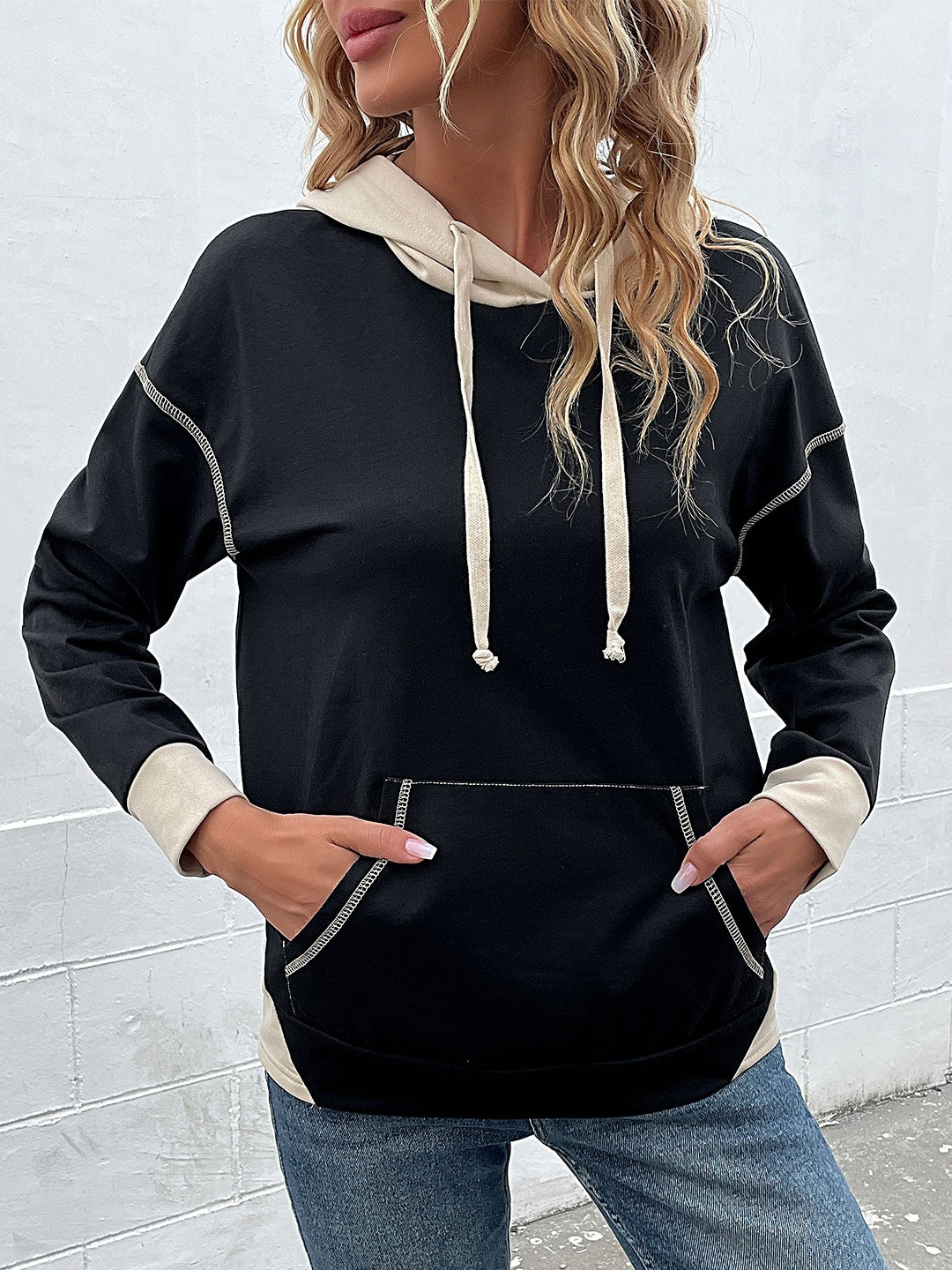 Black Polyester Hoodie Jacket