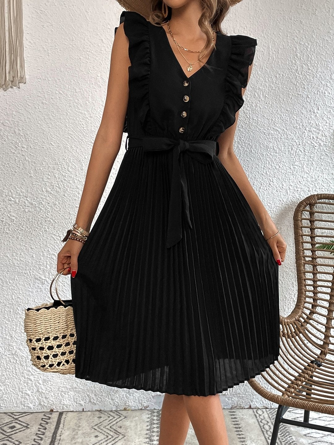 Black A-Line Polyester Dress