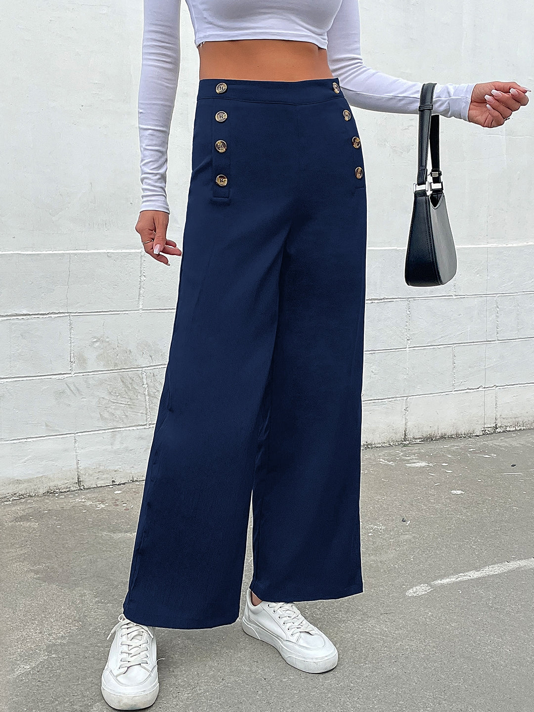 Navy Blue Polyester Trouser