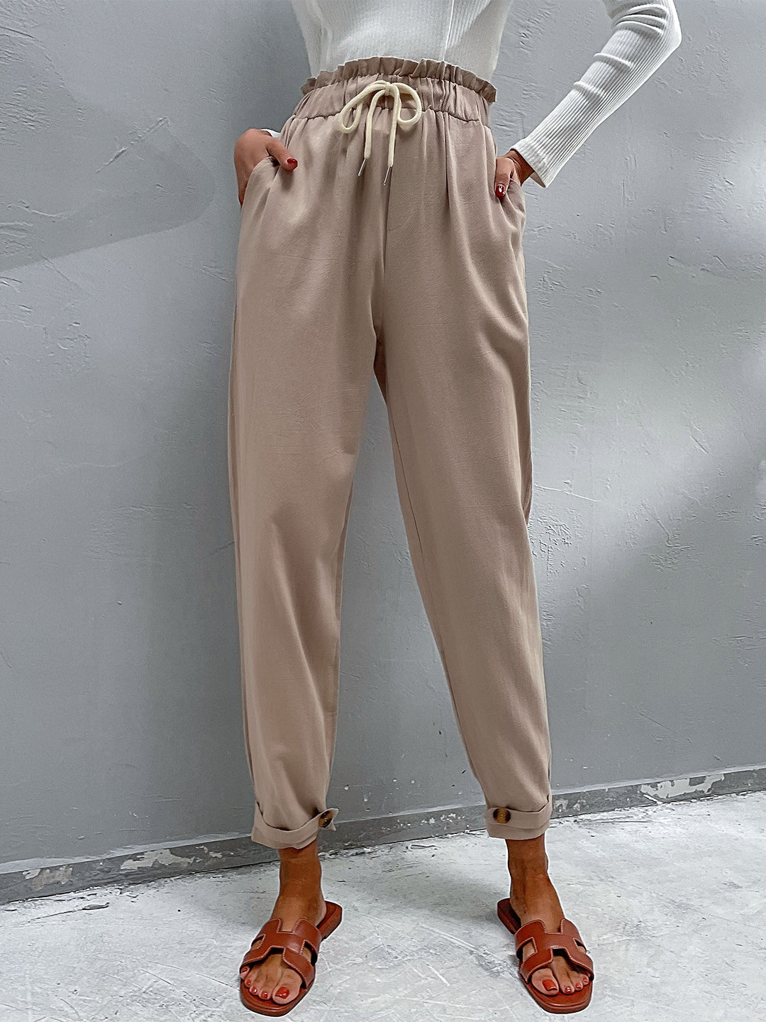 Khaki Polyester Trouser