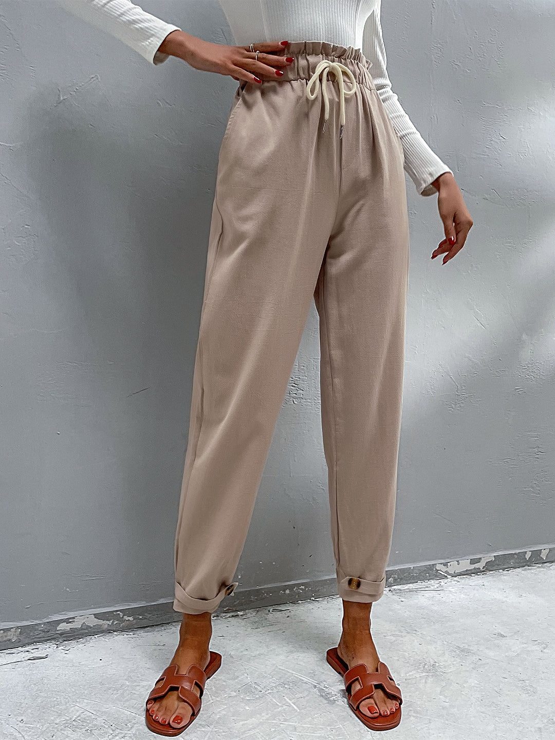 Khaki Polyester Trouser