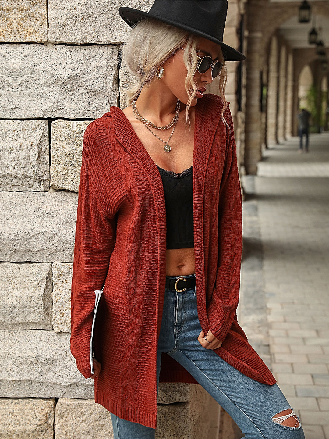 Red Polyester V-Neck Sweater