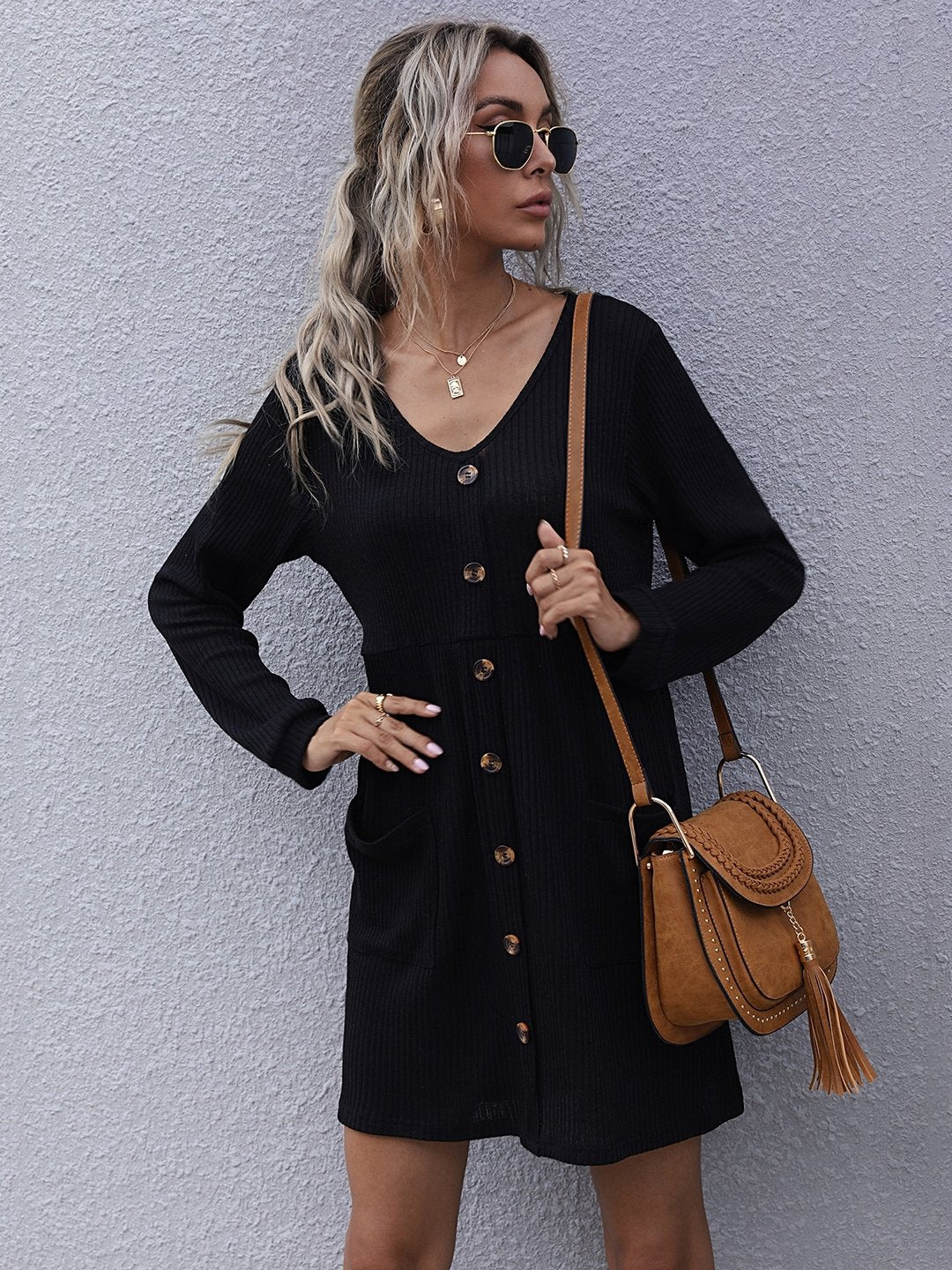 Black Fit & Flare Polyester Dress