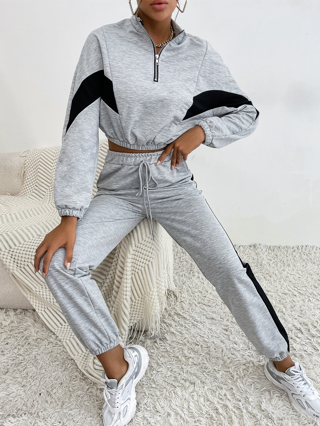 Grey Top & Trouser Polyester Clothing Set