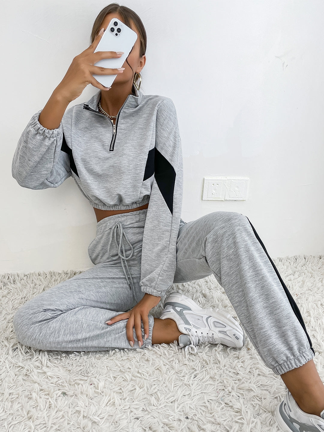 Grey Top & Trouser Polyester Clothing Set