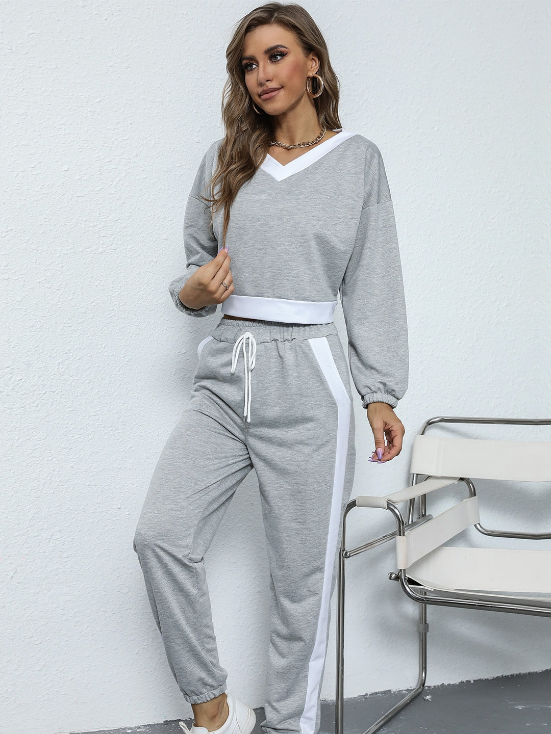 Grey Top & Trouser Polyester Clothing Set