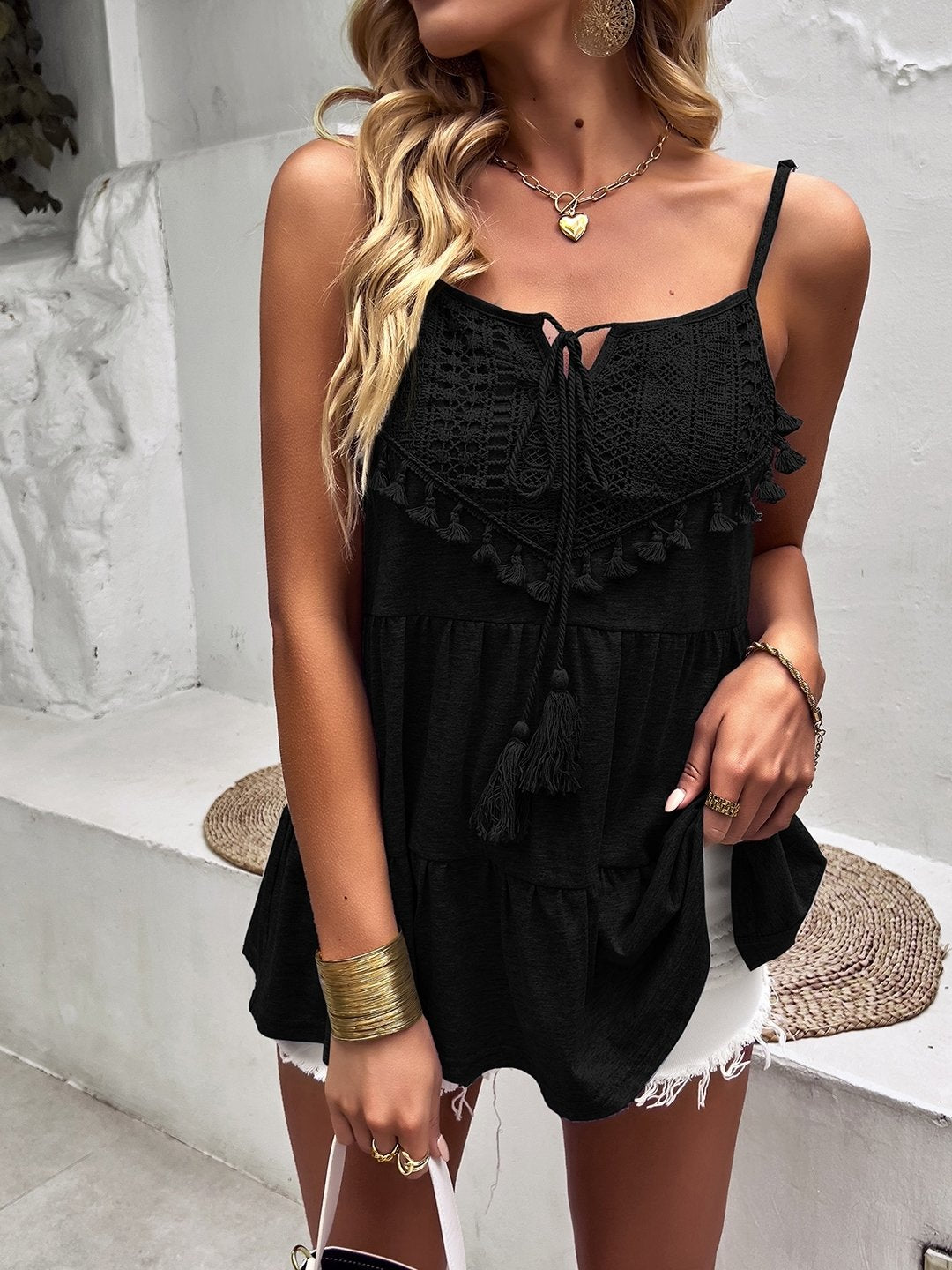 Black Shoulder Straps Polyester Dress