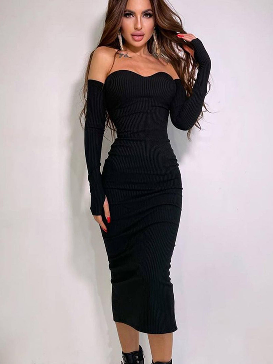 Black Bodycon Polyester Dress