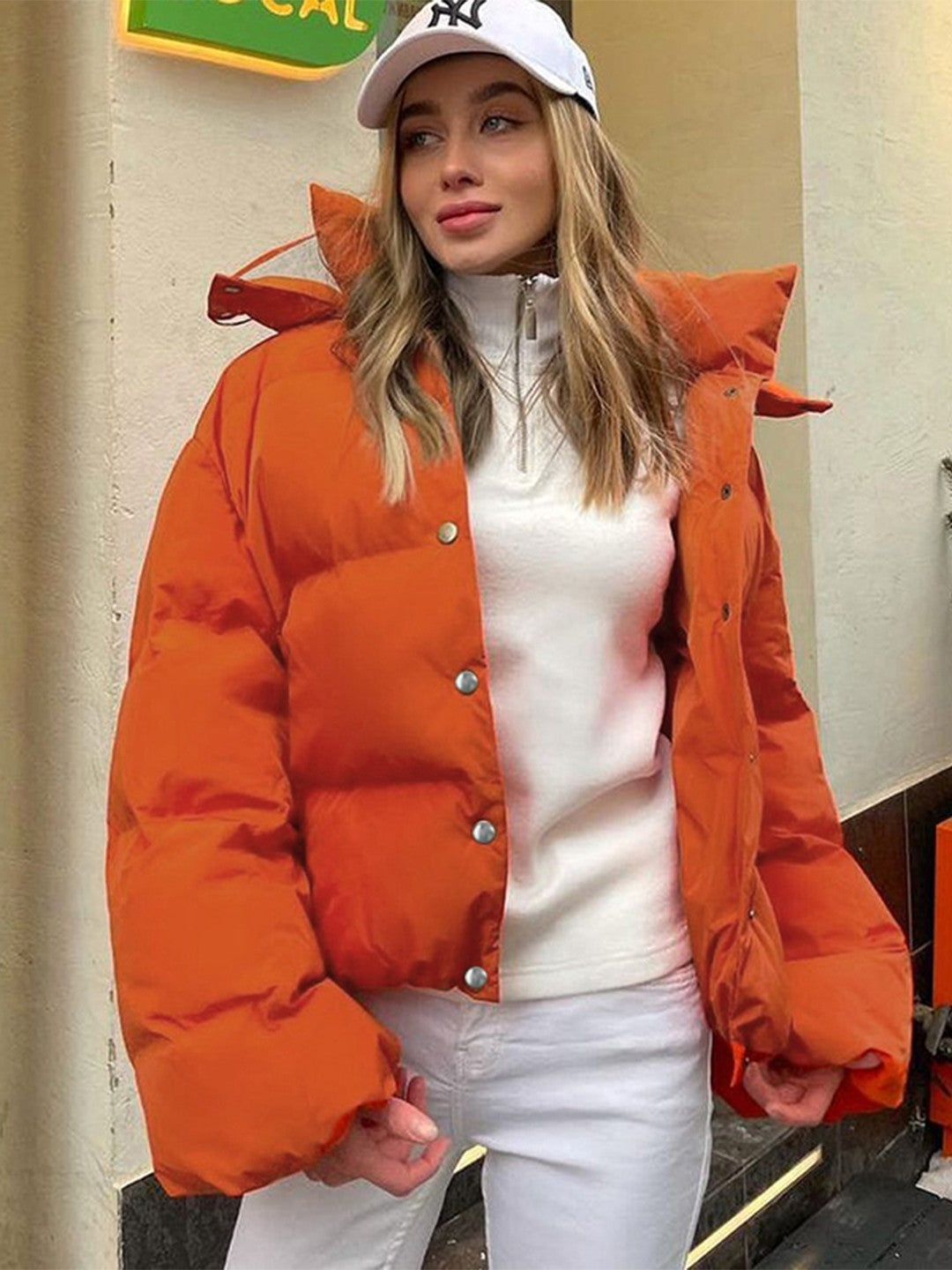 Orange Long Sleeve Collar Polyester Jacket