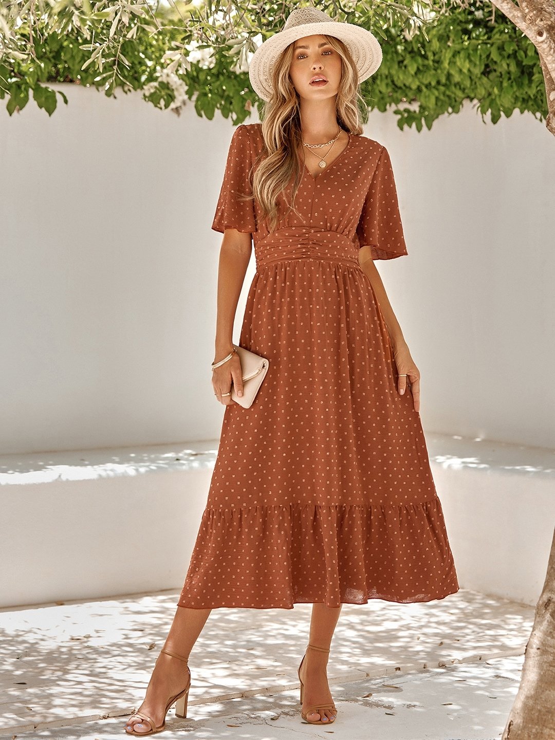 Brown A-Line Polyester Dress