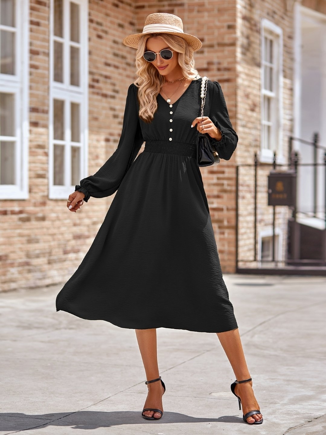 Black A-Line Polyester Dress