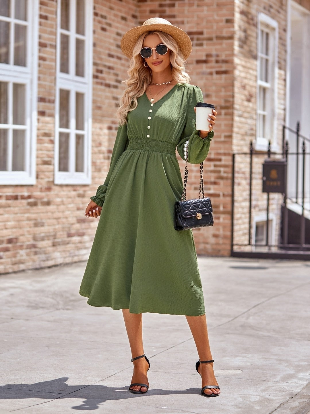 Green A-Line Polyester Dress