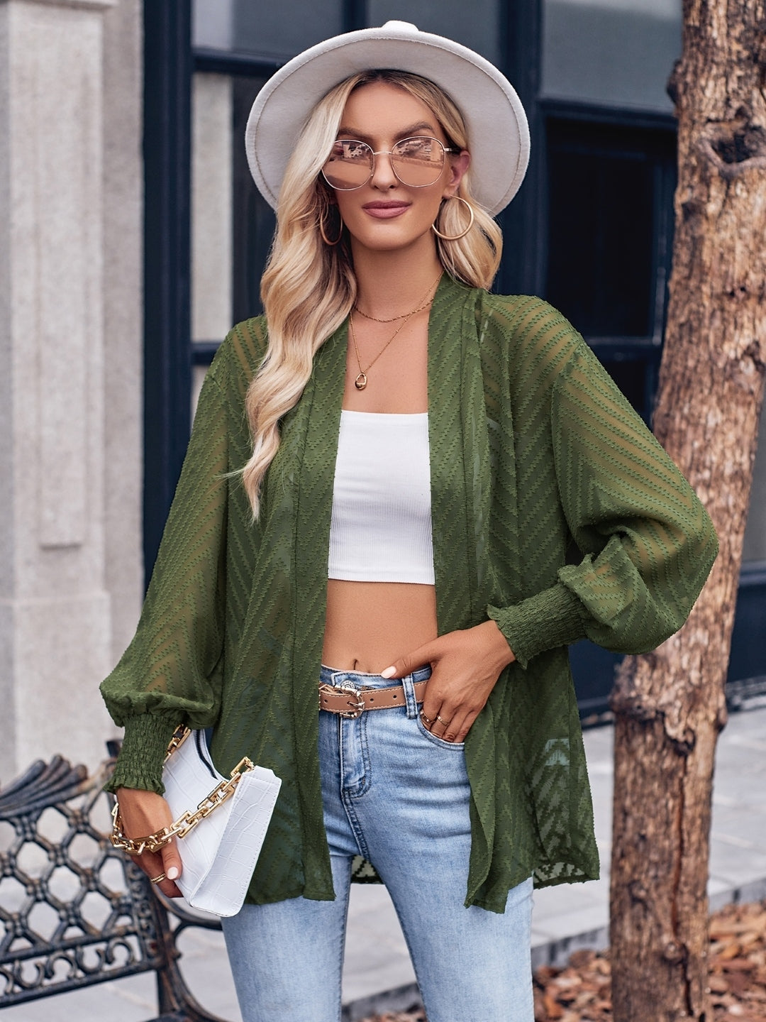 Green Long Sleeve Collarless Polyester Jacket