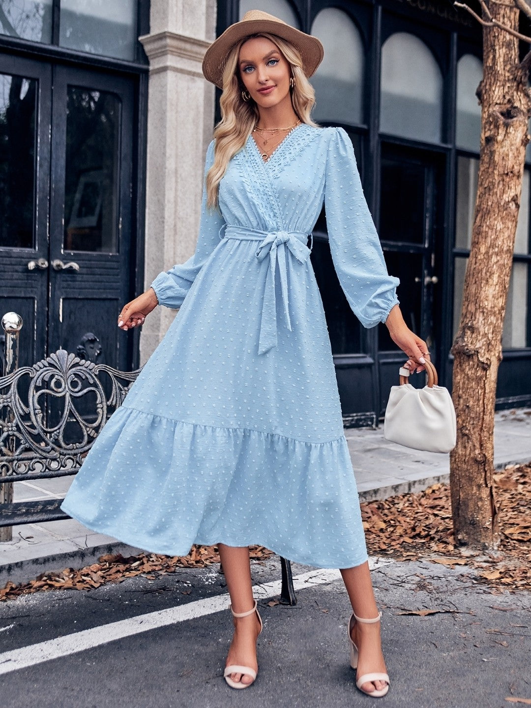 Blue A-Line Polyester Dress