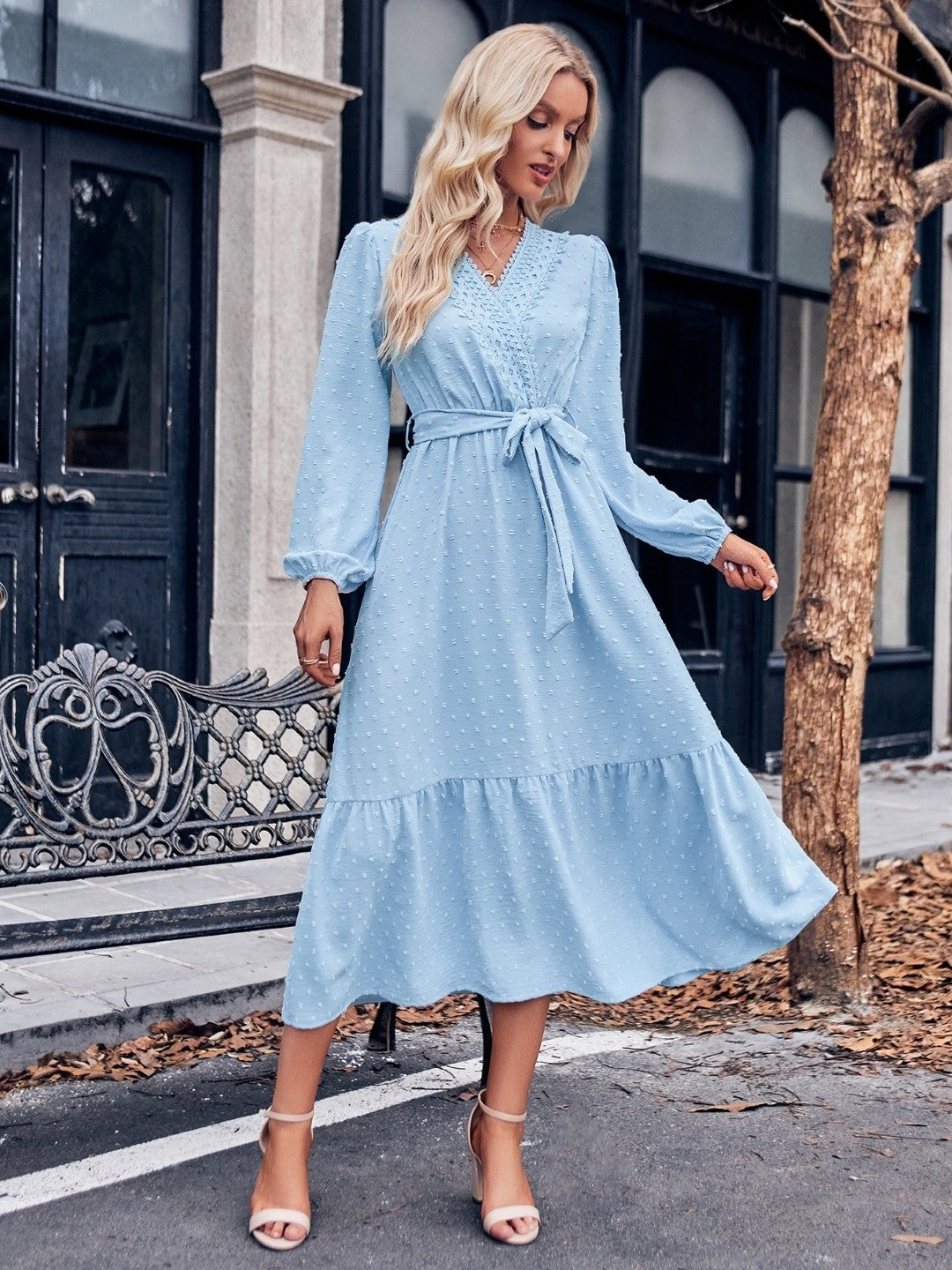 Blue A-Line Polyester Dress