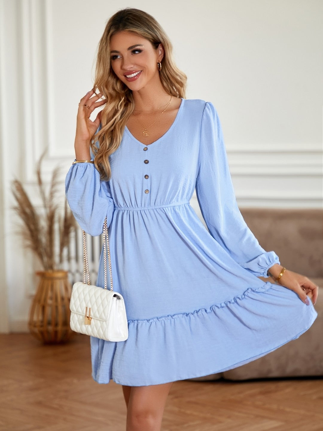 Blue A-Line Polyester Dress