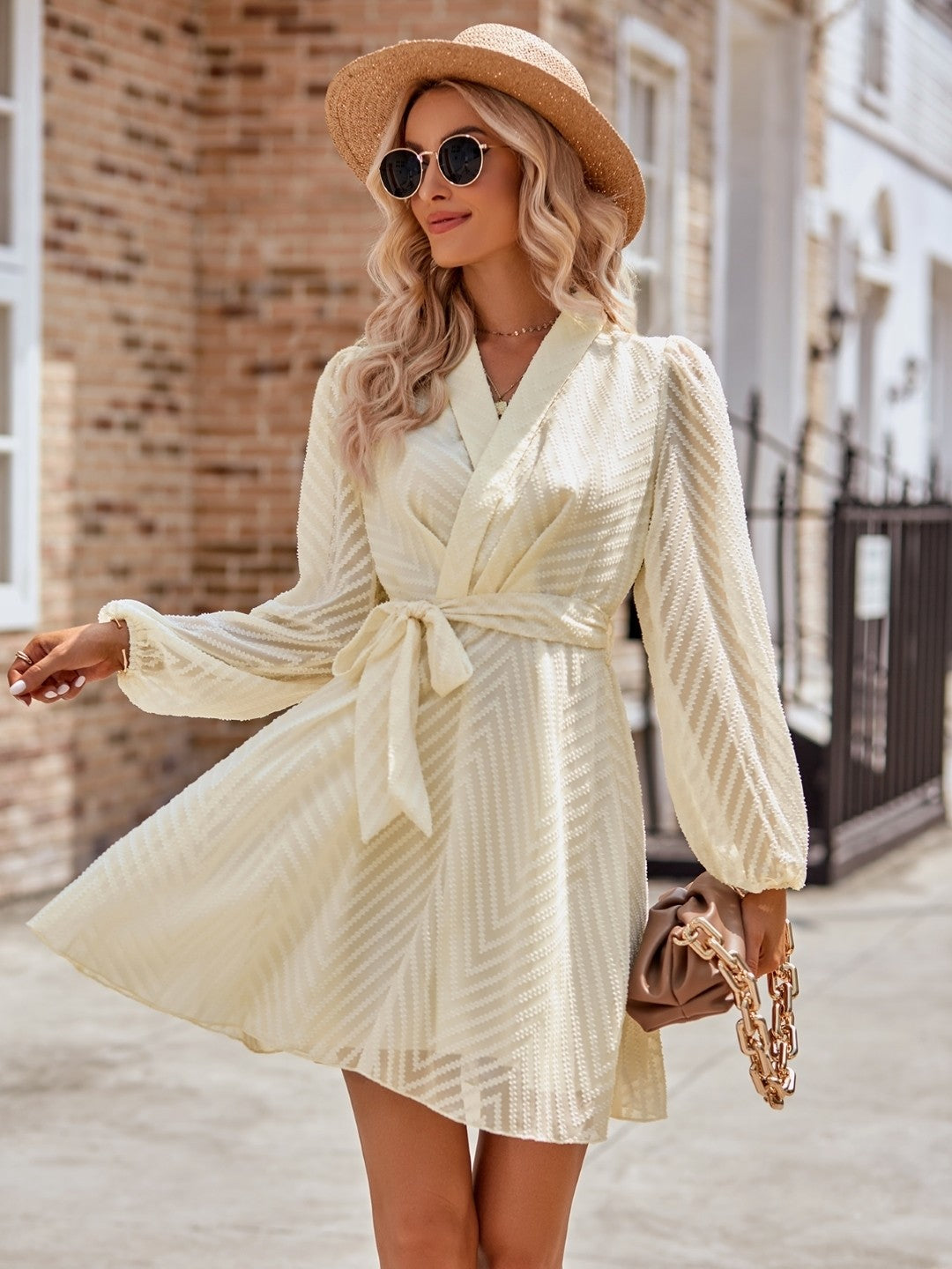 Beige A-Line Polyester Dress