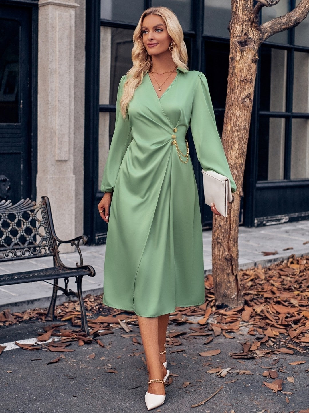Green A-Line Polyester Dress