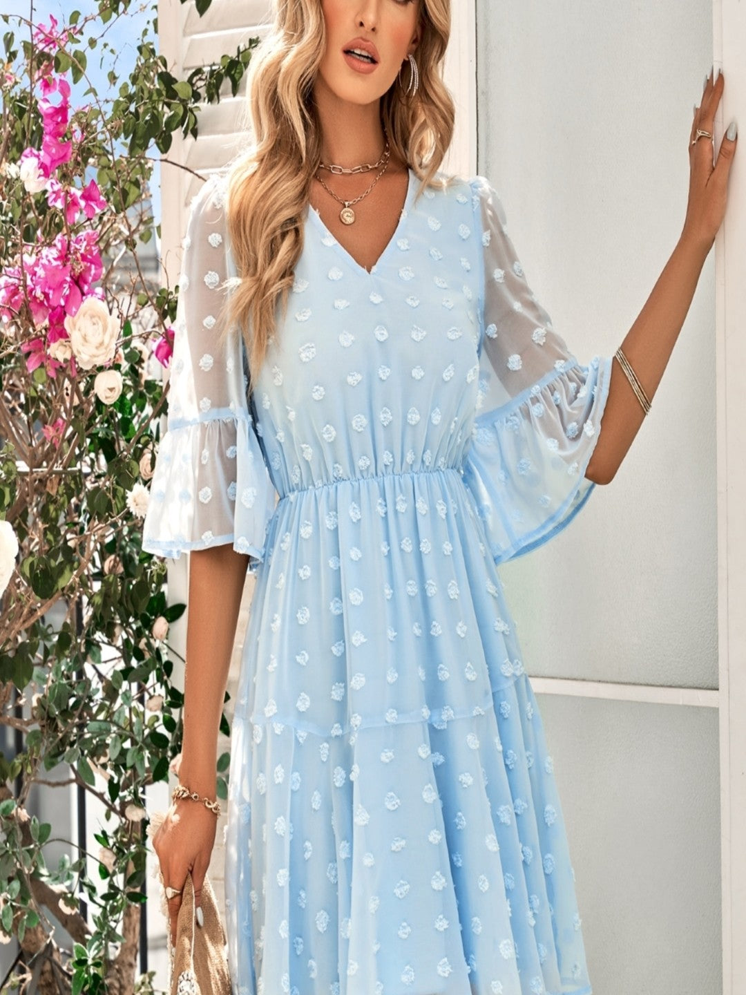 Blue A-Line Polyester Dress