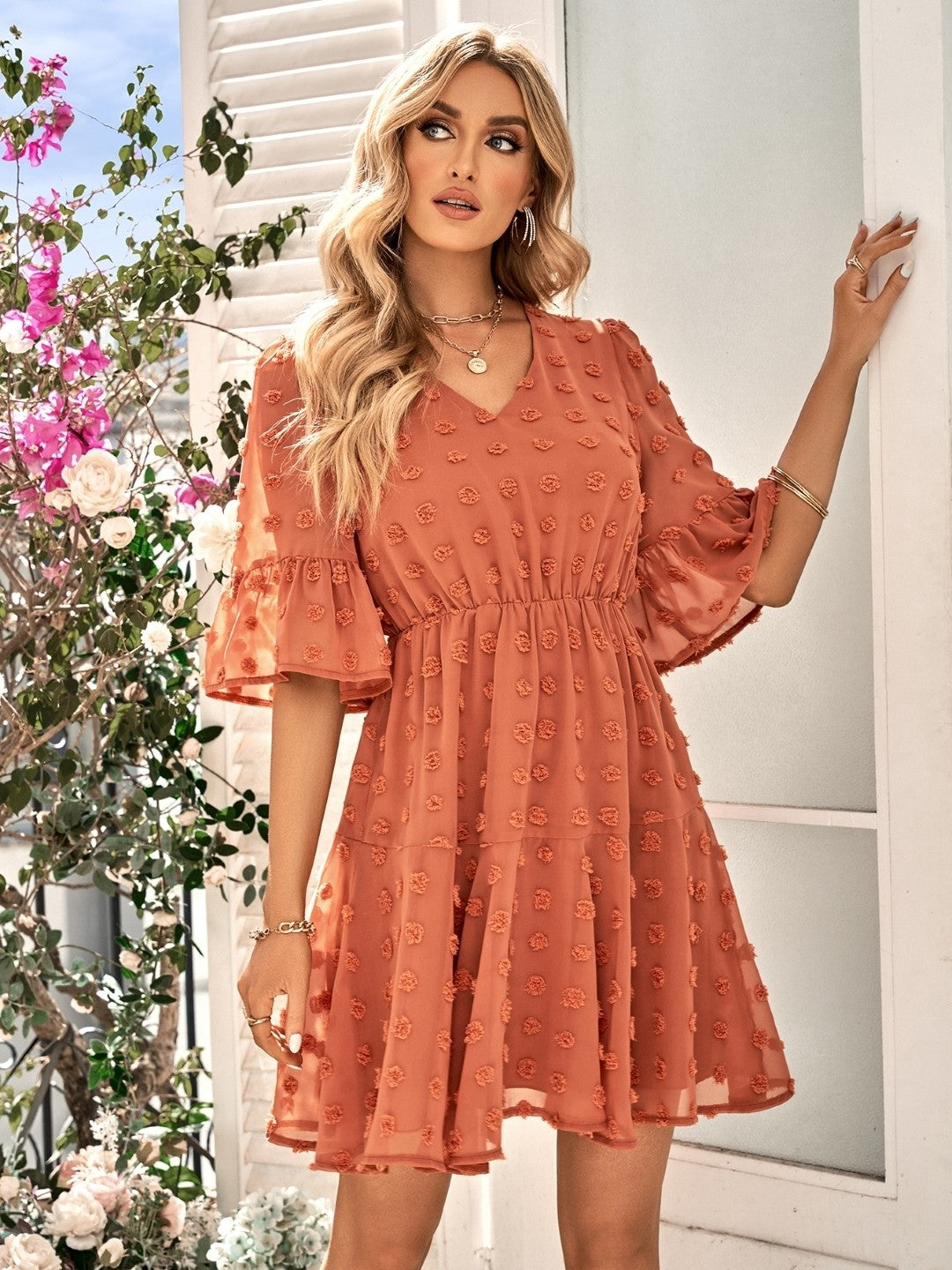 Brown A-Line Polyester Dress